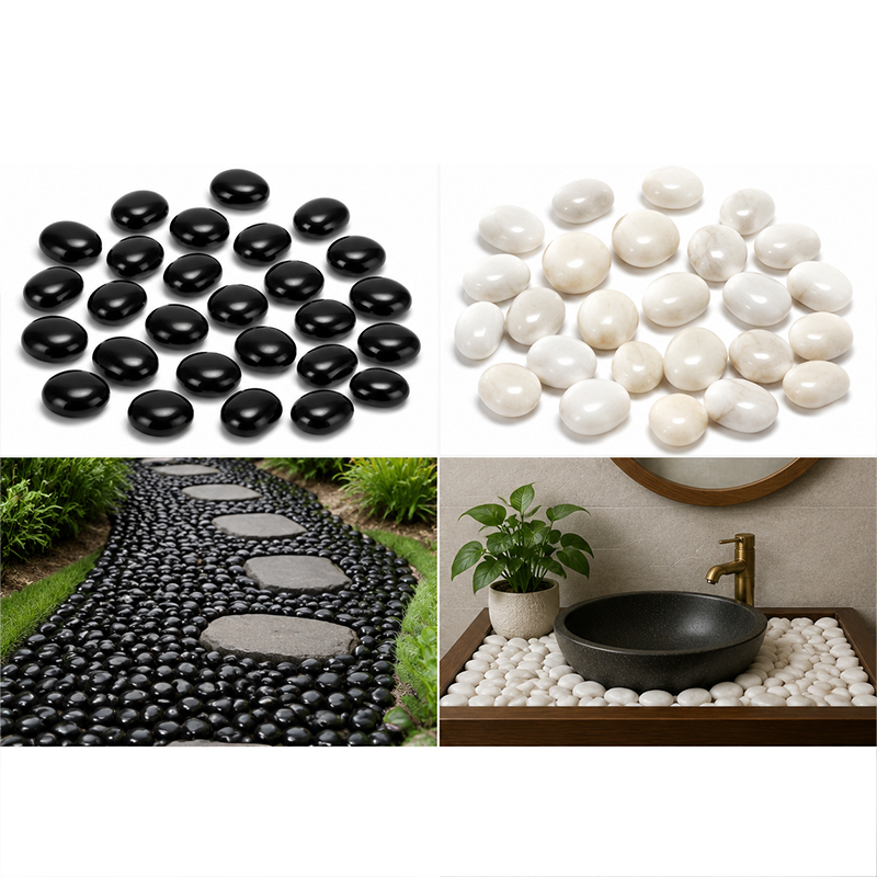 Ocean Aquarium - White&Black Polished River Rocks 200g-400g, Smooth